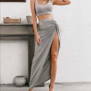 Two piece tank top and thigh high skirt